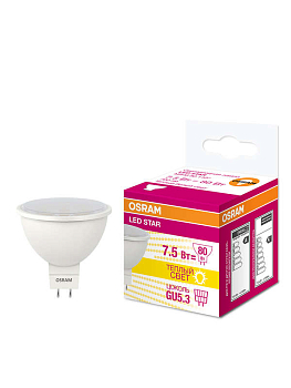 Лампа светодиодная LED STAR MR16 7.5W/830 (замена 75Вт) 7.5Вт пласт. 3000К тепл. бел. GU5.3 700лм 110 град. 220-240В OSRAM 