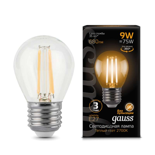 Лампа светодиодная филаментная Black Filament 9Вт шар 2700К E27 Gauss 