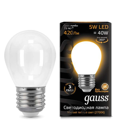 Лампа светодиодная филаментная Black Filament 5Вт шар 2700К E27 опал Gauss 