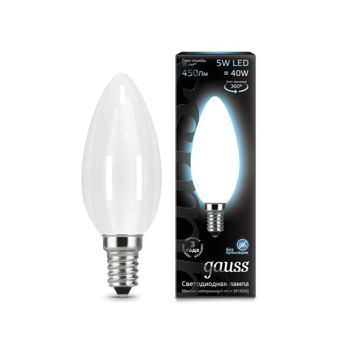 Лампа светодиодная филаментная Black Filament 5Вт свеча 4100К E14 опал Gauss 