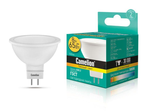 Лампа светодиодная LED8-S108/830/GU5.3 8Вт 220В Camelion 
