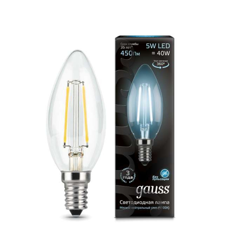 Лампа светодиодная филаментная Black Filament 5Вт свеча 4100К E14 Gauss 