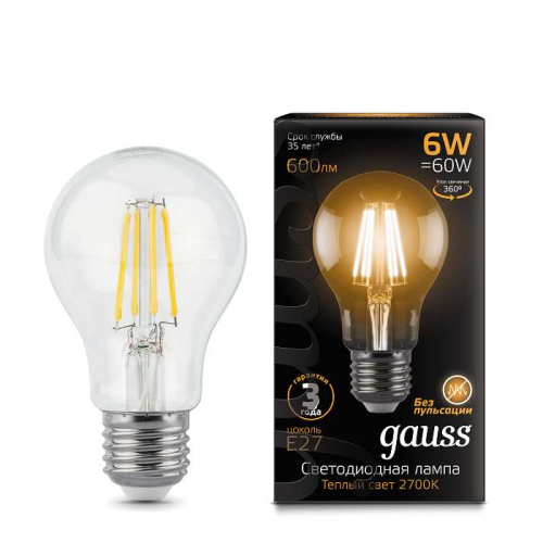 Лампа светодиодная филаментная Black Filament 6Вт A60 2700К E27 Gauss 
