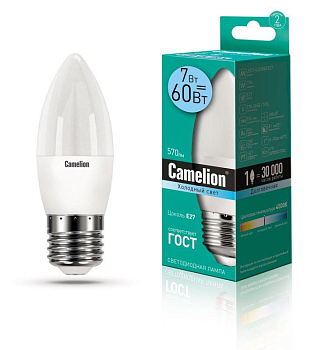 Лампа светодиодная LED7-C35/845/E27 7Вт свеча 4500К бел. E27 560лм 220В Camelion 