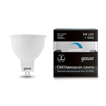 Лампа светодиодная Black MR16 5Вт 4100К бел. GU5.3 530лм 180-265В диммир. Gauss 