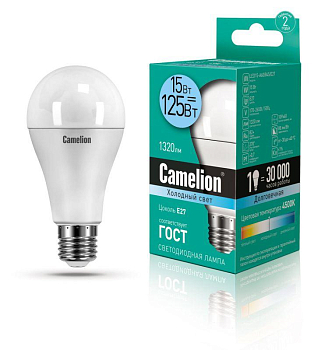 Лампа светодиодная LED15-A60/845/E27 15Вт грушевидная 4500К E27 1320лм 220В бел. Camelion 