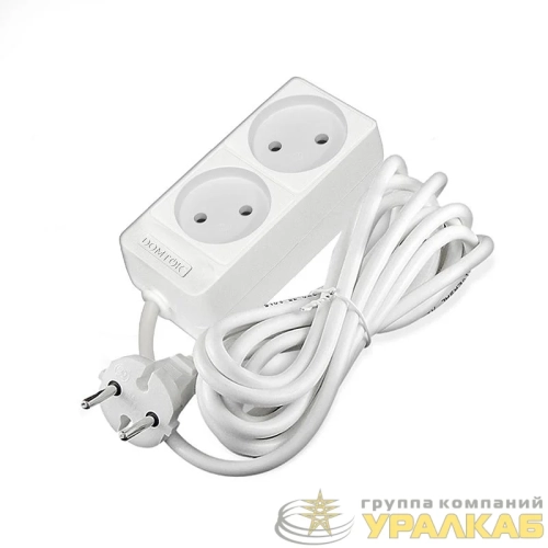 Удлинитель 2х3м без заземл. 10А IP20 2.2кВт ПВС 2х1 бел. DOMTOK 