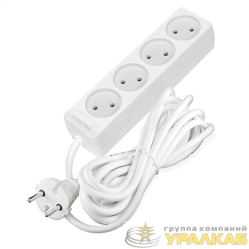 Удлинитель 4х3м без заземл. 10А IP20 2.2кВт ПВС 2х1 бел. DOMTOK 