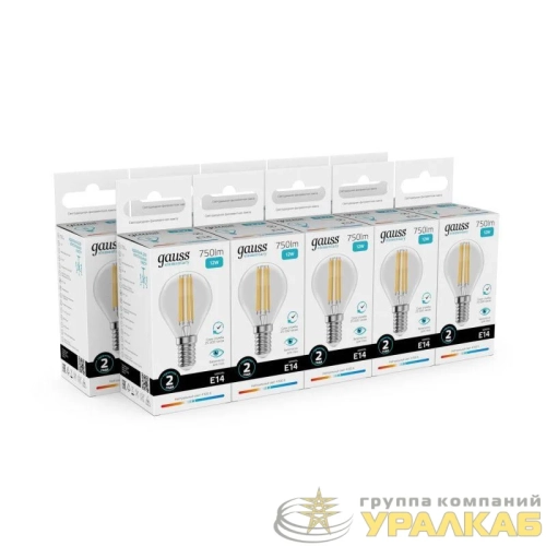 Лампа светодиодная филаментная Filament Elementary 12Вт шар 4100К Е14 750лм GAUSS 