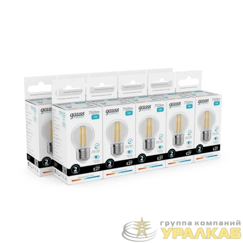 Лампа светодиодная филаментная Filament Elementary 12Вт шар 4100К Е27 750лм GAUSS 