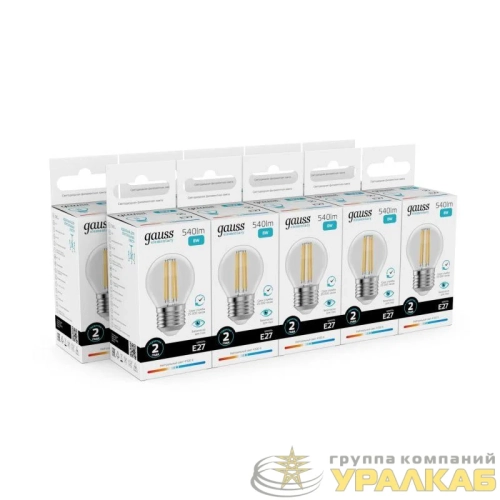 Лампа светодиодная филаментная Filament Elementary 8Вт шар 4100К Е27 540лм GAUSS 