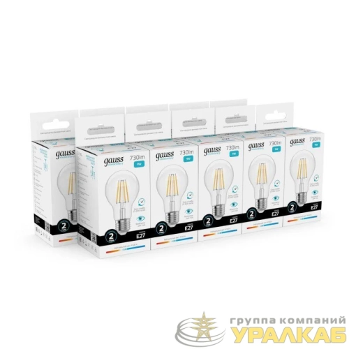 Лампа светодиодная филаментная Filament Elementary А60 9Вт 4100К Е27 730лм GAUSS 