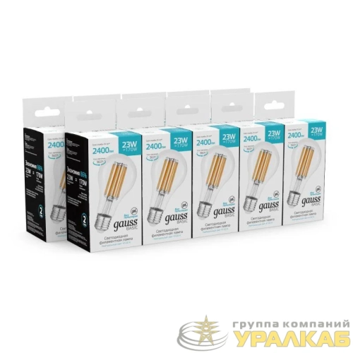 Лампа светодиодная филаментная Basic Filament А70 23Вт 4100К Е27 2400лм GAUSS 