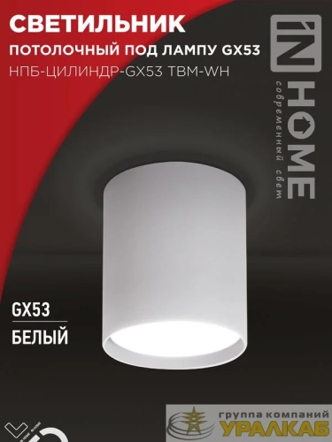 Светильник НПБ-ЦИЛИНДР-GX53 TBM-WH 80х90мм потолочн. бел. IN HOME 