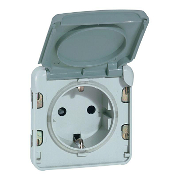 Механизм розетки 1-м СП Plexo 16А IP55 2P+E с заземл. с крышкой немецк. стандарт безвинт. клеммы сер. Leg 