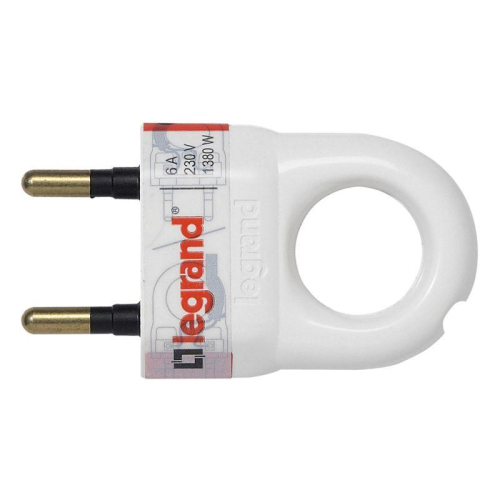 Вилка электрич. каб. Helium 6А 2P+E прямая бел. Leg 