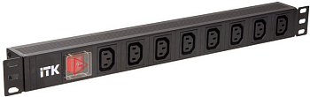 Блок розеток 8 мест PDU 19дюймов IEC320 C13  с LED выкл. алюм. профиль1U вход C14 без шнура ITK 