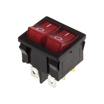 Выключатель клавишный 250В 6А (6с) ON-OFF красн. с подсветкой ДВОЙНОЙ Mini (RWB-305) Rexant 