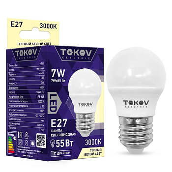 Лампа светодиодная 7Вт G45 3000К Е27 176-264В TOKOV ELECTRIC 