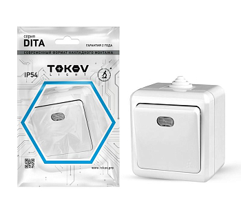 Выключатель 1-кл. ОП Dita IP54 10А 250В с индикацией бел. 