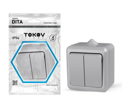 Выключатель 2-кл. ОП Dita IP54 10А 250В сер. 
