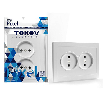 Розетка 2-м СП Pixel 16А IP20 без заземл. в сборе бел. 
