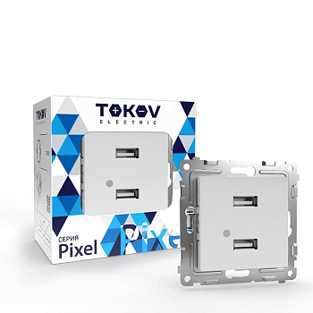 Розетка 2-м USB СП Pixel тип A+A 5В 1х2.1А 2х1.05А механизм бел. 