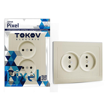 Розетка 2-м СП Pixel 16А IP20 без заземл. в сборе беж. 