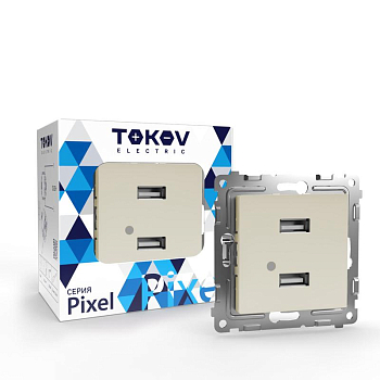 Розетка 2-м USB СП Pixel тип A+A 5В 1х2.1А 2х1.05А механизм беж. 