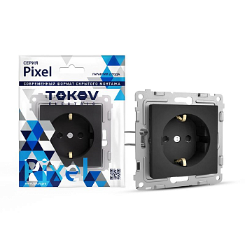 Розетка 1-м СП Pixel 16А IP20 с заземл. механизм карбон 