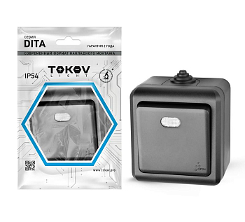 Выключатель 1-кл. ОП Dita IP54 10А 250В с индикацией карбон 