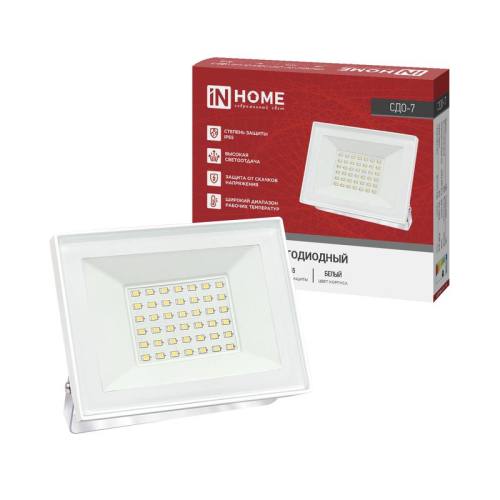 Прожектор светодиодный СДО-7 50Вт 4000К IP65 230В бел. IN HOME 