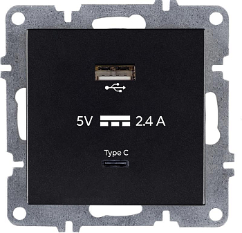 Розетка LAVIN/KAREN USB + TYPE-C механизм черн. ARVIA 