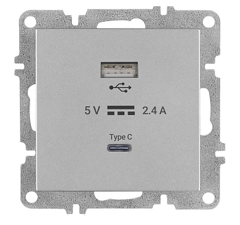 Розетка LAVIN/KAREN USB + TYPE-C механизм сер. ARVIA 