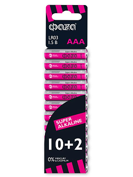 Элемент питания алкалиновый LR03 Super Alkaline SBL-10+2 (уп.12шт) ФАZА 