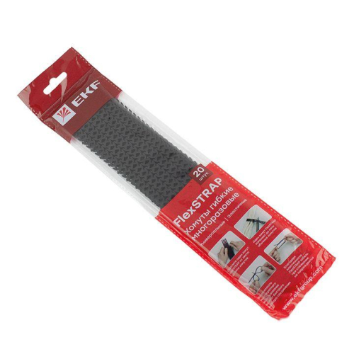 Хомут гибкий многоразовый черн. FlexSTRAP (уп.20шт) PROxima EKF 