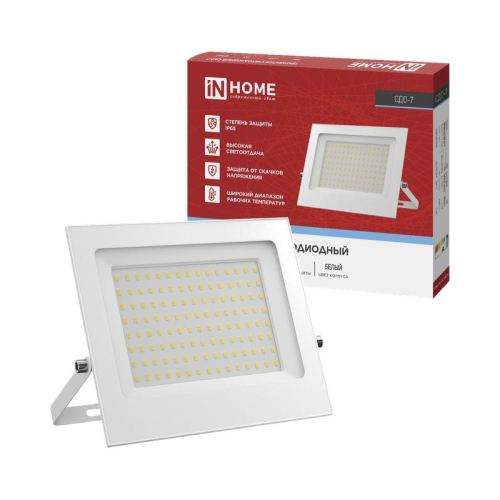 Прожектор светодиодный СДО-7 100Вт 6500К IP65 230В бел. IN HOME 