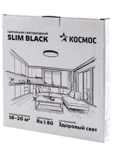 Светильник светодиодный SLIM BLACK 38Вт 4500К IP40 2650лм 230В 400х25мм КОСМОС 
