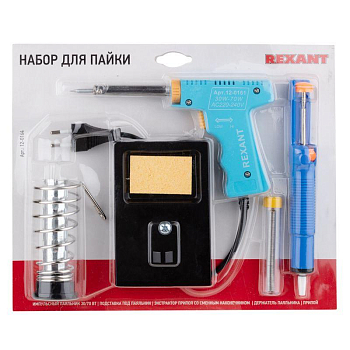 Набор для пайки (паяльник импульсный 30/70 Вт оловоотсос подставка припой) Rexant 