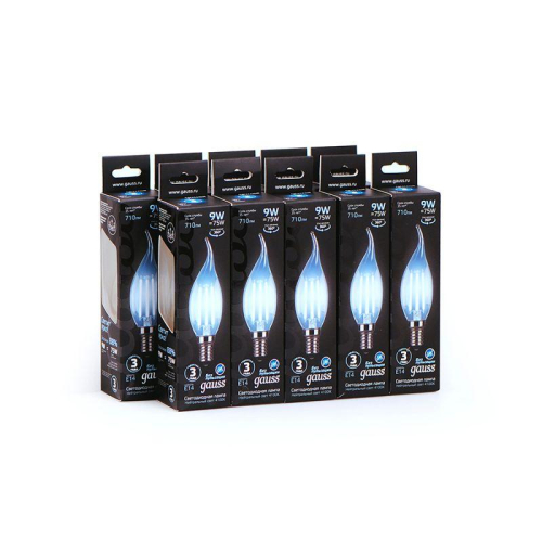 Лампа светодиодная филаментная Black Filament 9Вт свеча на ветру 4100К E14 Gauss 