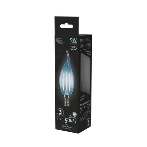 Лампа светодиодная филаментная Black Filament 9Вт свеча на ветру 4100К E14 Gauss 
