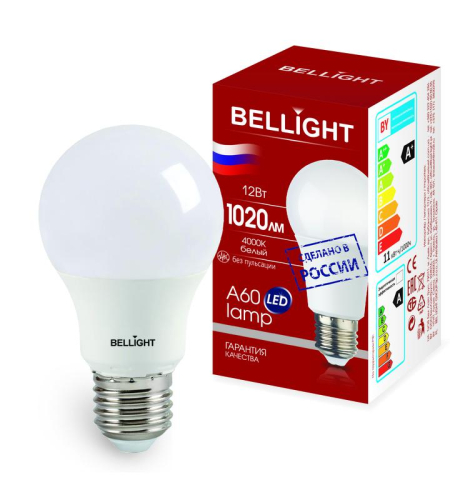 Лампа светодиодная LED A60 220В 12Вт E27 1020лм 4000К BELLIGHT 