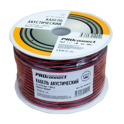 Кабель Stereo 2х0.75 красн./черн. бухта (м) PROCONNECT 