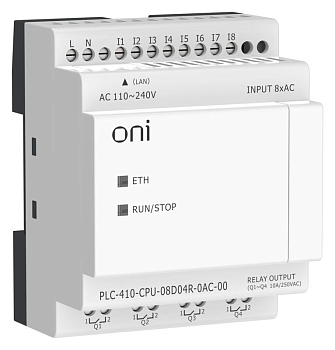Модуль ЦПУ ПЛК 410 8 DI 4 RO 220В AC с Ethernet портом без экрана ONI 
