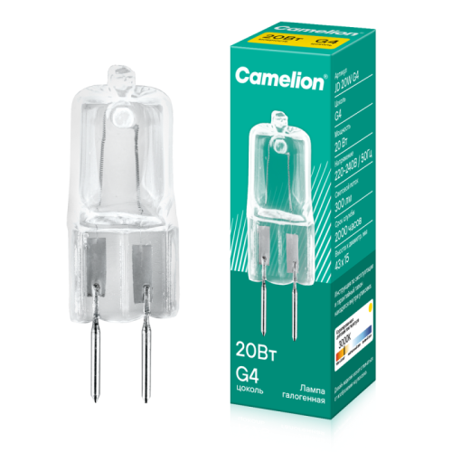 Лампа галогенная JD 20Вт капсула g4 3000К 240В g4 Camelion 
