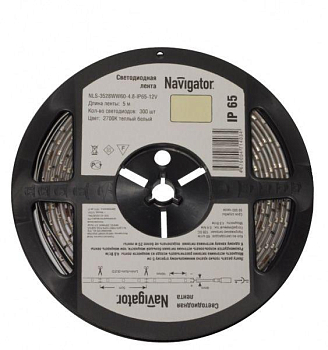Лента светодиодная 71 410 NLS-3528WW120-9.6 IP20 12B R5 9.6Вт/м (уп.5м) Navigator 