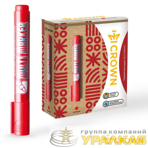 Маркер перманентный "Multi Marker" пулевидный 3мм крас. Crown 