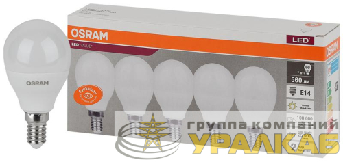 Лампа светодиодная LED Value LVCLP60 7SW/830 шар матовая E14 230В 2х5 RU (уп.5шт) OSRAM 