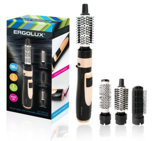Фен-расческа ELX-HD04-C64 с 3 насадками 1000Вт 220-240В черн./зол. Ergolux 