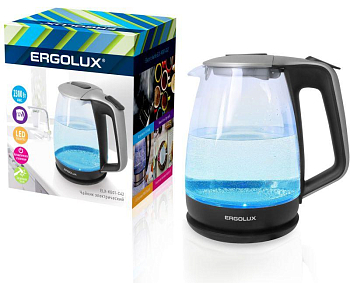 Чайник ELX-KG01-C42 стекл. 1.7л 160-250В 1500-2300Вт серебристо-черн. Ergolux 